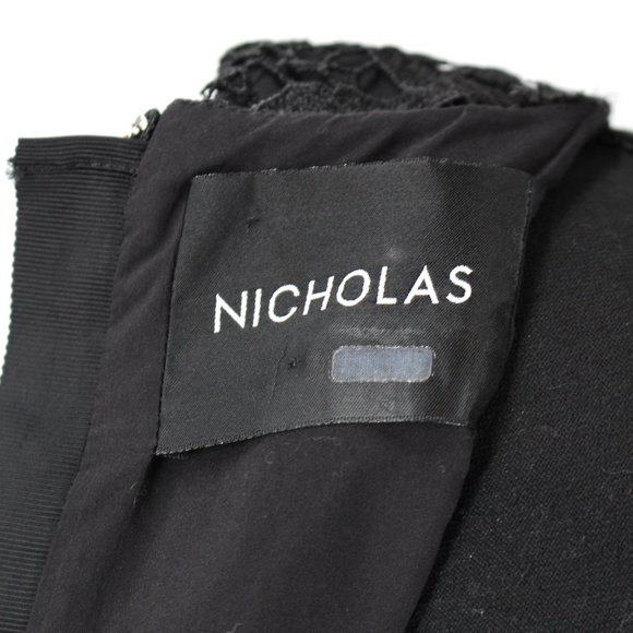 NICHOLAS Black Metallic Elegant Lace Ball Dress V-Neckline Sheer Midi Hemline 4 - Picture 7 of 8